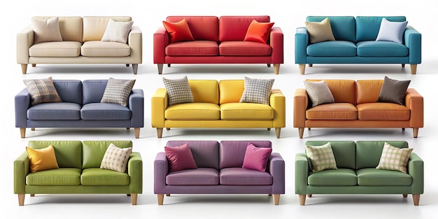 Photo a set of colorful couches with different colors and colors