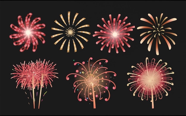 Set of Colorful Fireworks Celebration