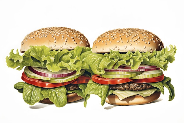 A set of colorful hamburger illustration style drawings