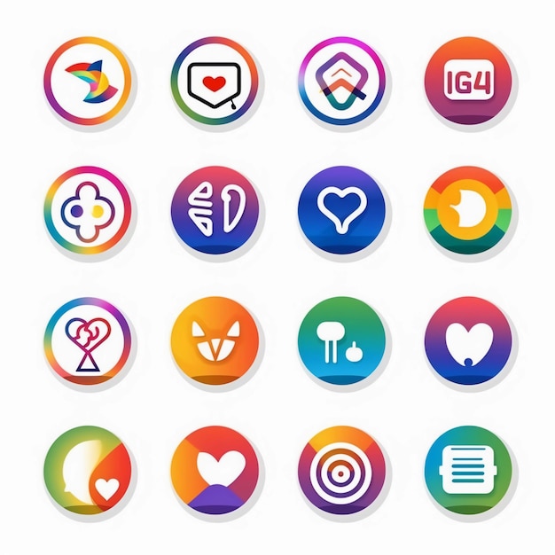 A set of colorful icons for a social media app.