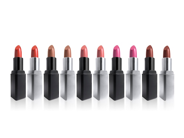 Set of colorful lipsticks isolated on white