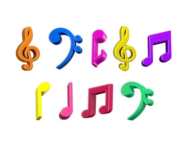 Set of Colorful Music Notes isolated on white background 3d Rendering