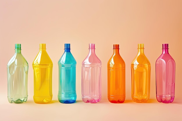 Set of colorful plastic bottles on a light background