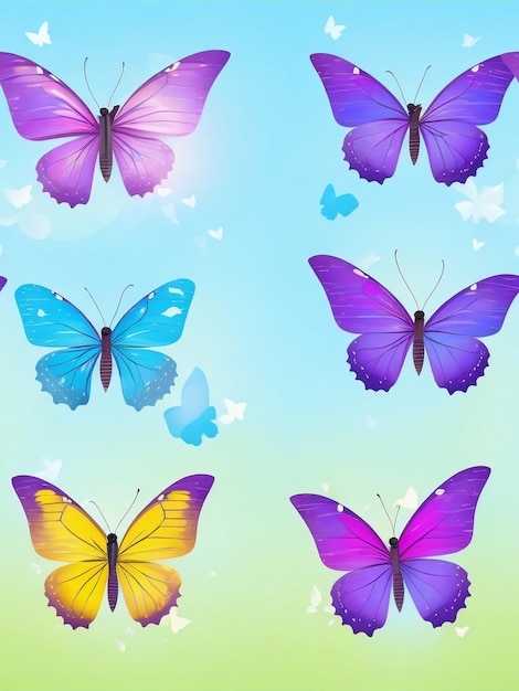 Set of colorful realistic butterflies Elegant illustrations of butterflies