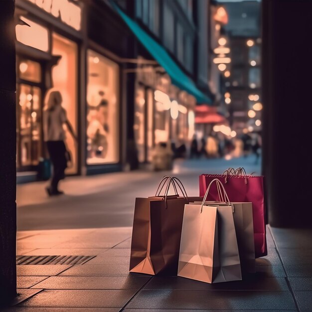 A set of colorful shopping bags with handles Paper shopping bags close up Shopping days