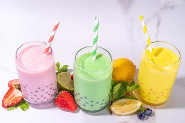 Set colorful summer bubble tea