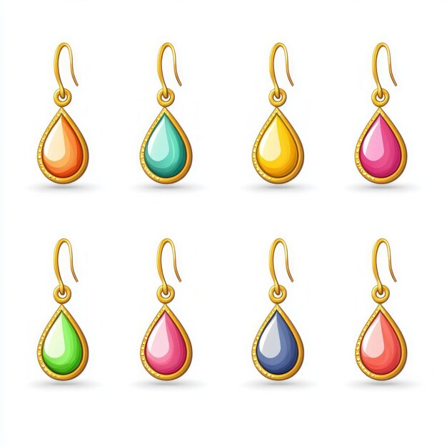 Photo set of colorful teardrop earrings with gold hooks