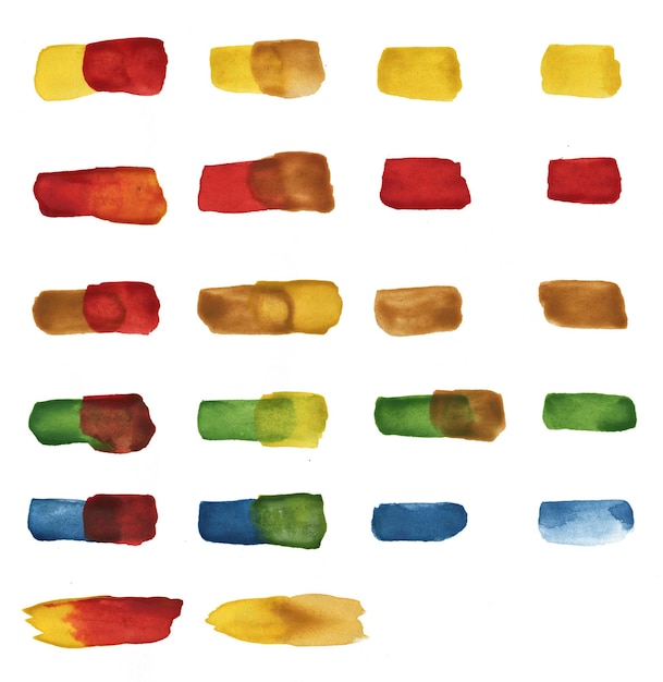 Set of Colorful Watercolor Stains Collection of Brush Strokes and Stains of Multicolored Watercolor Stains