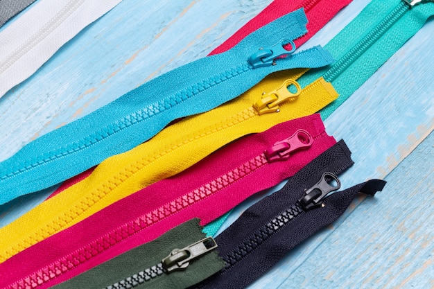 Set of colorful zippers for tailoring