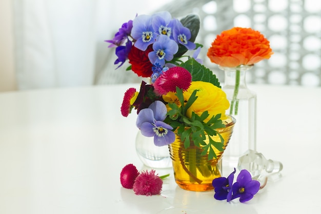 Set of colourful freshly cut flowers