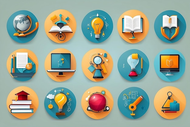 Set of concept icons for education Icons for education smart ideas elearning knowledge science start up