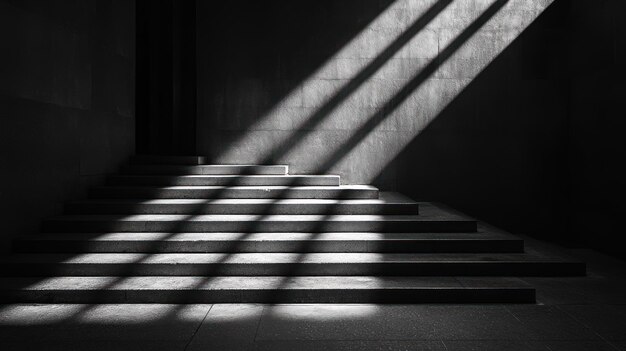 Photo a set of concrete stairs with sunlight streaming through a window creating shadow patterns