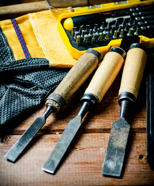 Photo a set of construction tools on the table