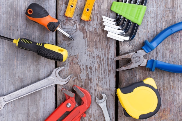 Set of construction tools top view