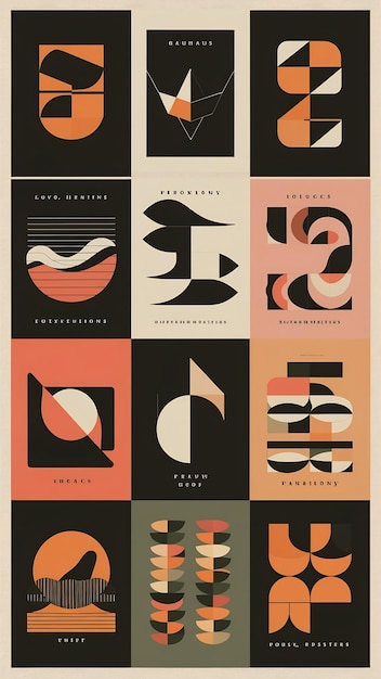 Photo set of cool abstract geometric posters collection of bauhaus shape elements brutalist covers