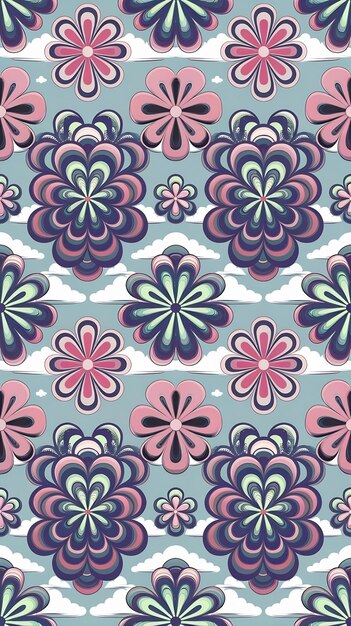 Set of Cool Flower Groovy Seamless Pattern Backgrounds Trendy Y2k Repeat Textures