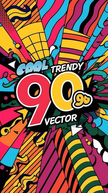 Photo set of cool trendy 90s patterns vector design colorful bright backgrounds retro design