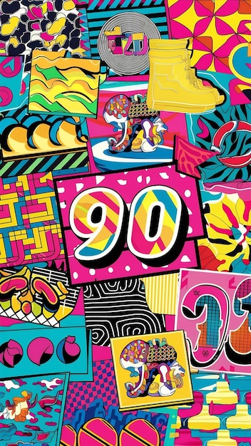 Photo set of cool trendy 90s patterns vector design colorful bright backgrounds retro design