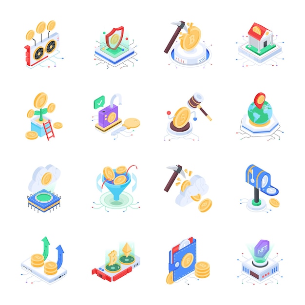 Set of Crypto Technology Isometric Icons