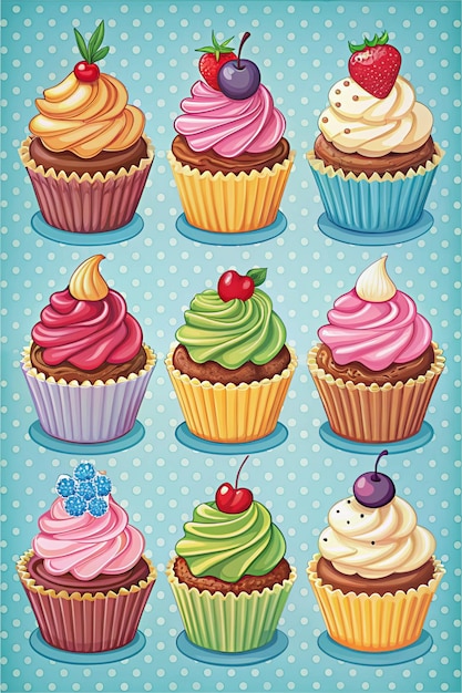 Set of cupcakes in different shapes vector illustration