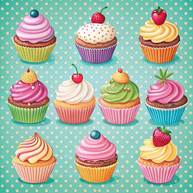 Set of cupcakes in different shapes vector illustration