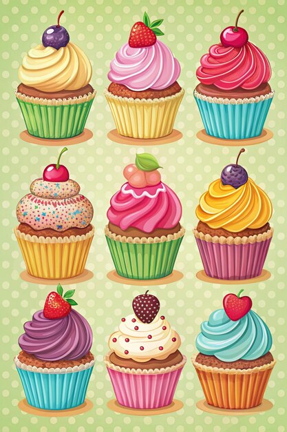 Set of cupcakes in different shapes vector illustration