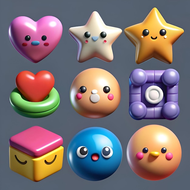 Photo a set of cute 3d icons with fun expressions perfect for adding a playful touch to your designs