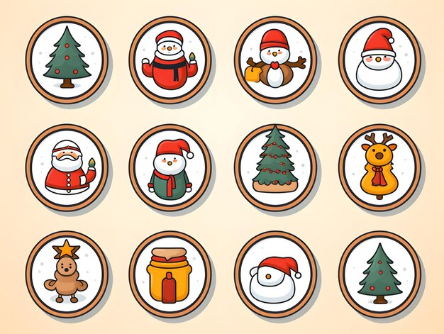 Set of cute Christmas and New Year character design red and cute sticker christmas set banner