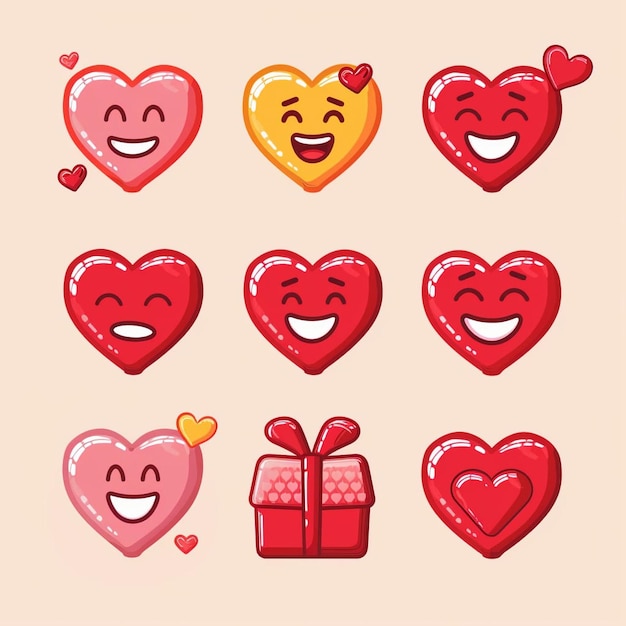 Photo set of cute colorful laughing heart emoticons