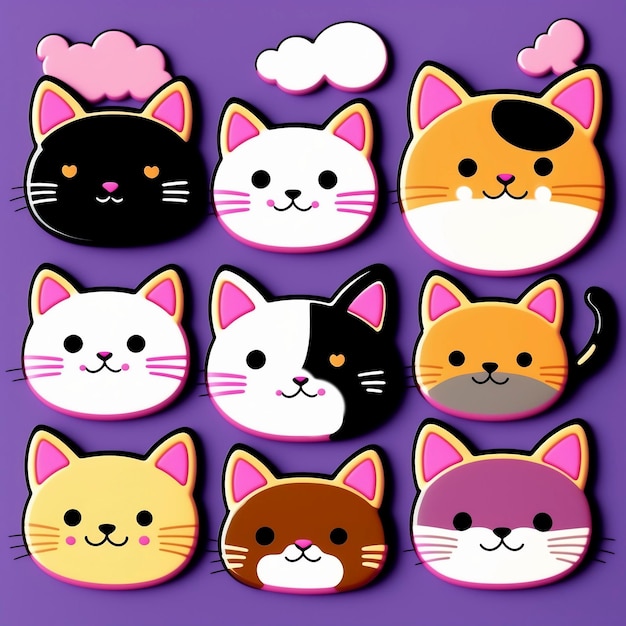 set of cute kawaii cat stickers