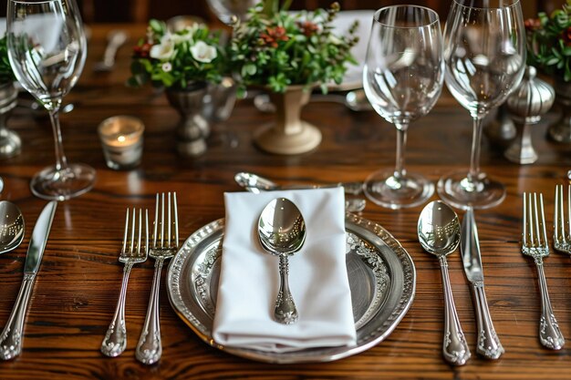 Photo a set of cutlery arranged for a formal dining setting