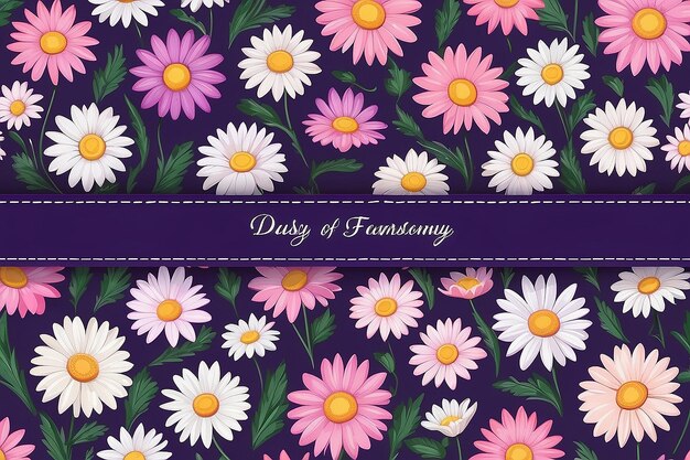 Photo set of daisy flower seamless pattern with purple and pink backgrounds vector illustration cute floral print