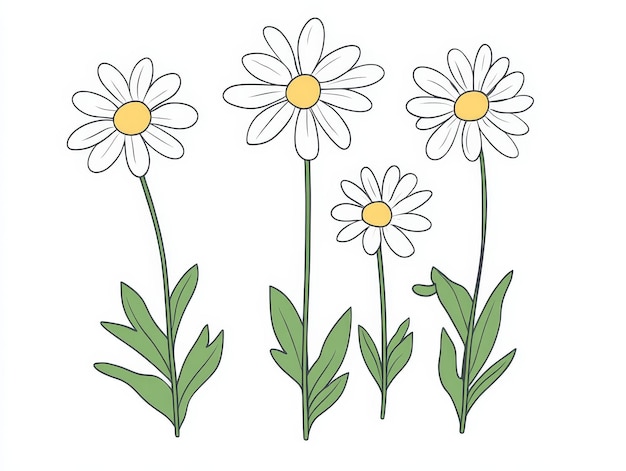 Photo set of daisy flowers vector illustration in doodle style