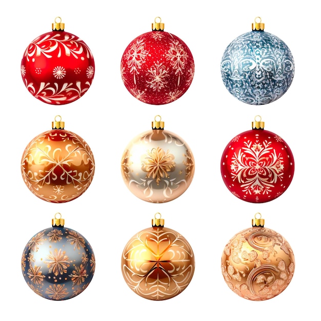 Set of decorated christmas balls isolated on white