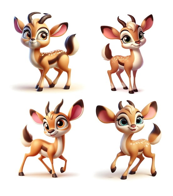 Photo a set of deer gazelles group cute cartoon