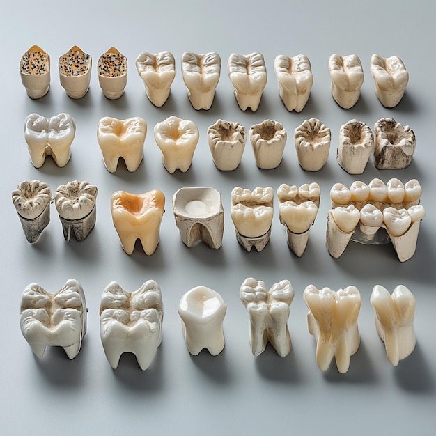 Photo a set of dental crowns and fillings arranged for display showcasing various types and materials