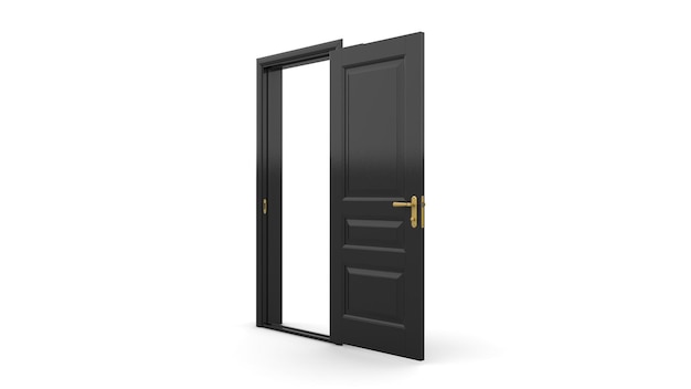 Set of different black door isolated 3d illustration render on white background