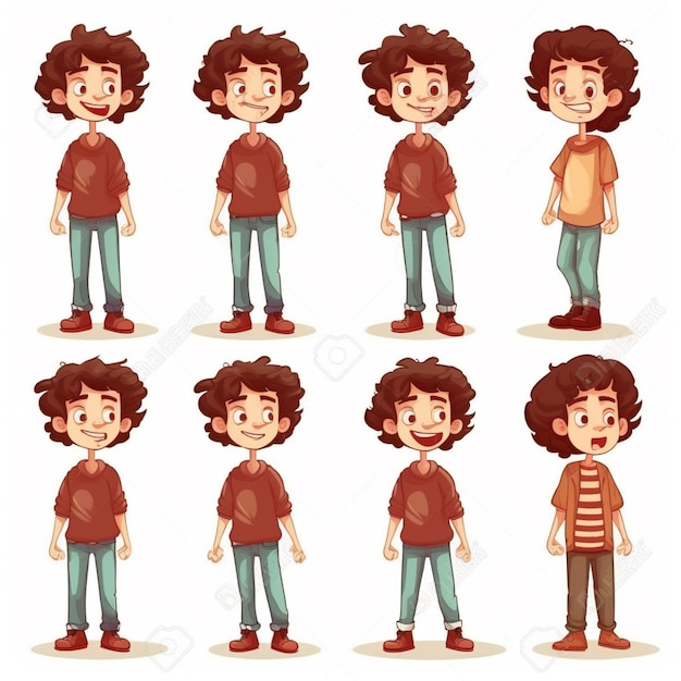 Set of different cartoon characters of a boy with different expressions on a white background stock vector