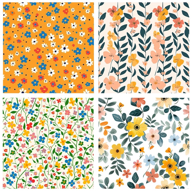 Photo a set of different flowers and leaves floral wallpaper