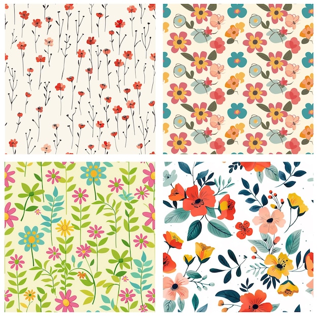 Photo a set of different flowers and leaves floral wallpaper