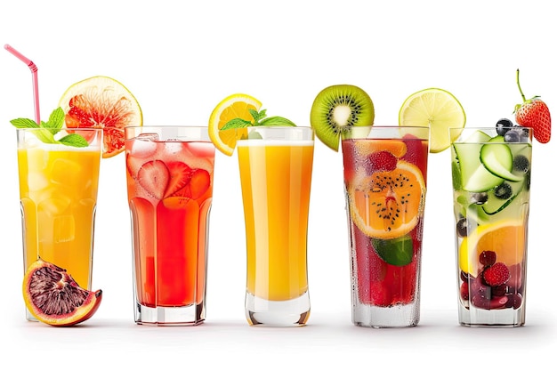 Photo a set of different fruit drinks isolated on a white background