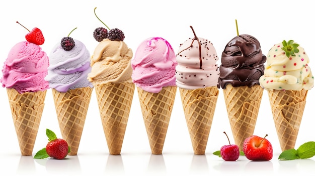 Set of Different Ice Cream on a White Background