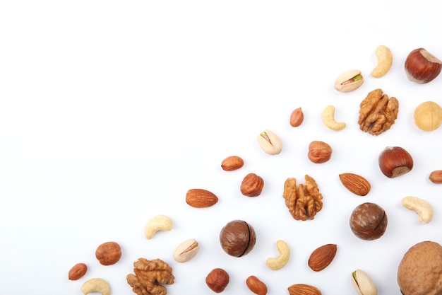 Set of different nuts on a light background