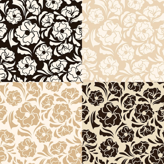 a set of different patterns including flowers and leaves