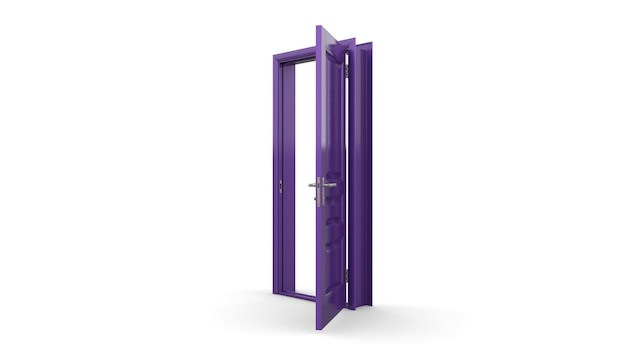 Set of different purple door isolated 3d illustration render on white background