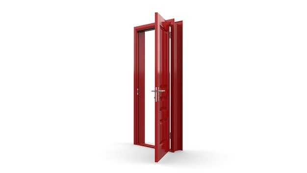 Set of different red door isolated 3d illustration render on white background