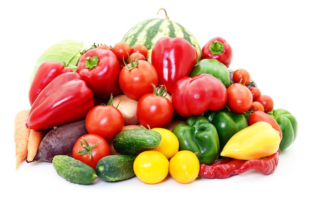 Set of different vegetables isolated on white.