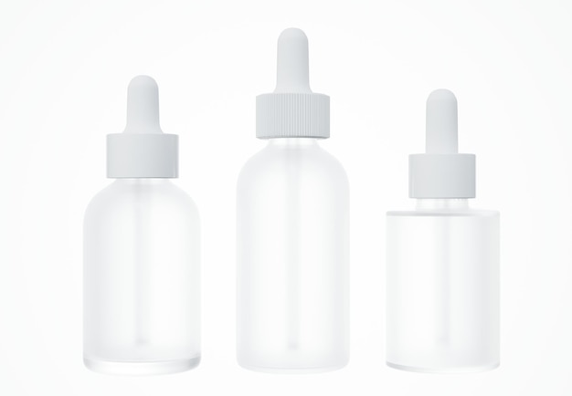 Set of different white cosmetic serum dropper bottles skin care product packaging concept commercial design deady mockup