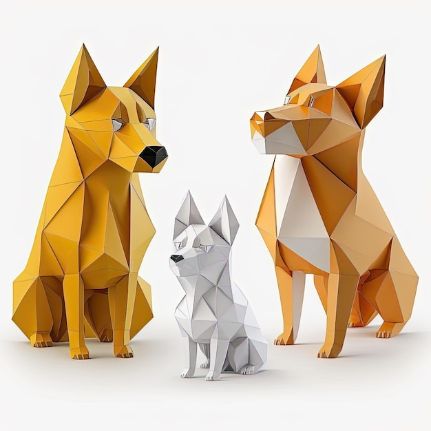 Set of Dog Origami white background Made by AIArtificial intelligence