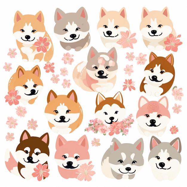 A set of dogs with different colors and the words husky on the front.